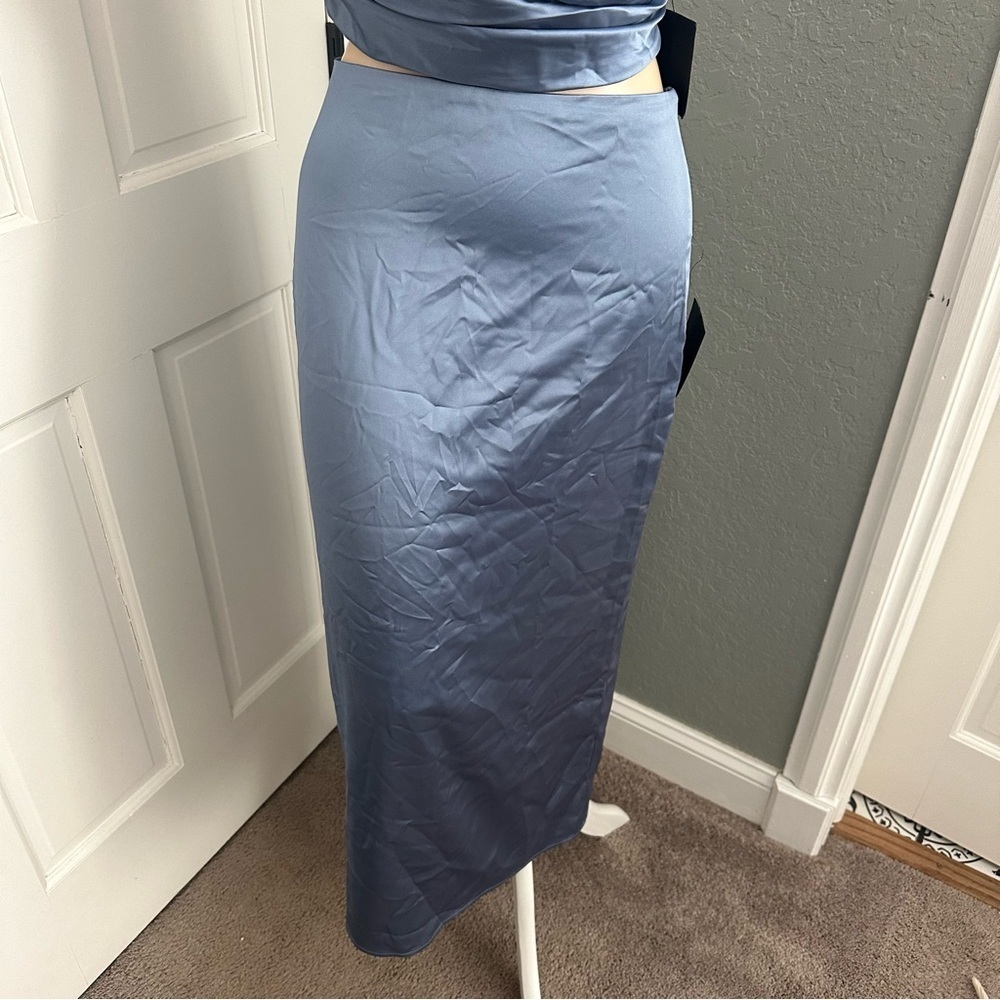 LULU’S DEMURE SWEETIE SATIN STRAPLESS TWO PIECE MIDI DRESS - Picture 7 of 13